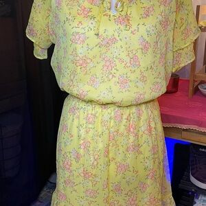 LC Lauren Conrad Yellow Floral Ruffled Fit and Flare Dress